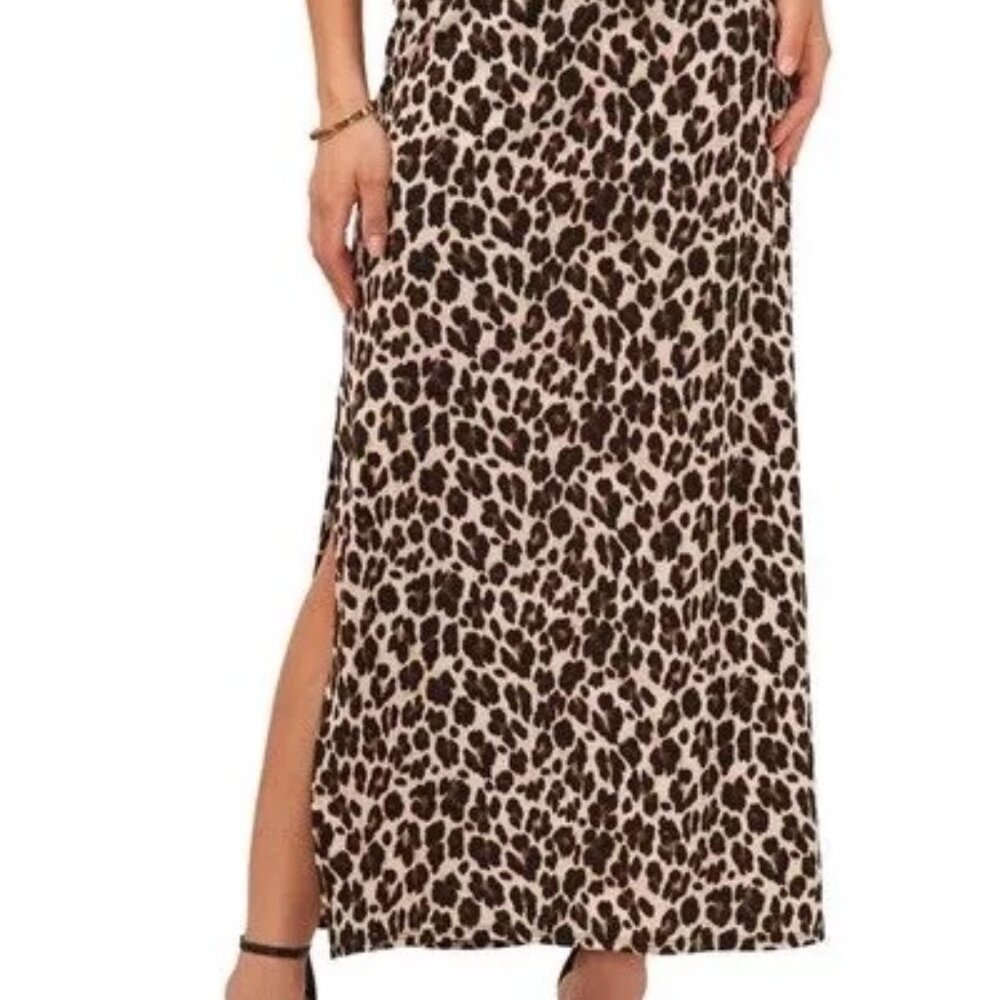 Halogen Leopard Print Elastic Pull On Midi Skirt … - image 1